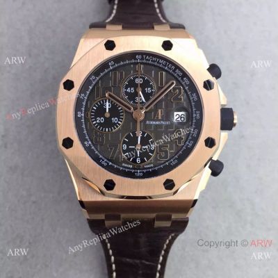 Swiss 3126 Audemars Piguet Rose Gold Black Dial Leather Copy Watch